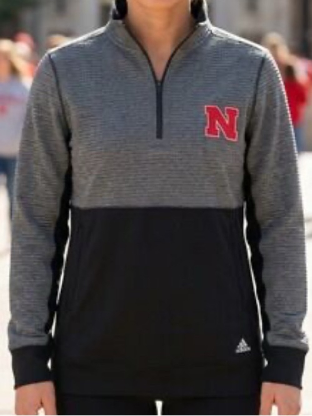Adidas Women’s Gray and Black Quarter-Zip Pullover with Red Nebraska Patch Small